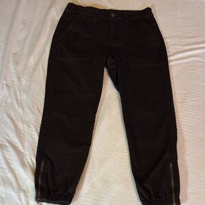 CAbi Brown Twill Jogger Pant with Zippered Ankles